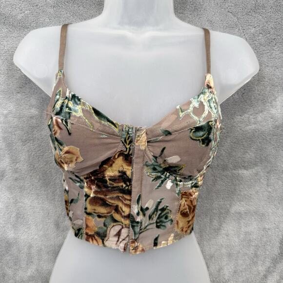 WINDSOR Floral Velvet Burnout Cropped Corset Cami Underwire Forest Fairy VTG M - Picture 1 of 7